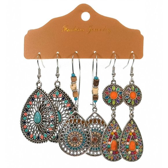3 Pack Bohemian Colorful Water Drop Earrings - Picture 5 of 5